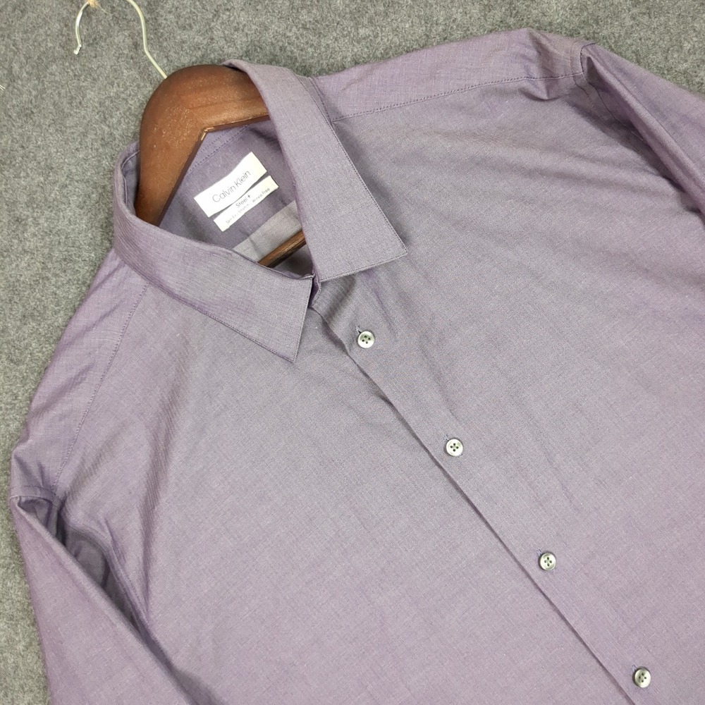 Calvin Klein Steel + Mens 2XL Purple Herringbone Slim Fit Stretch Dress Shirt